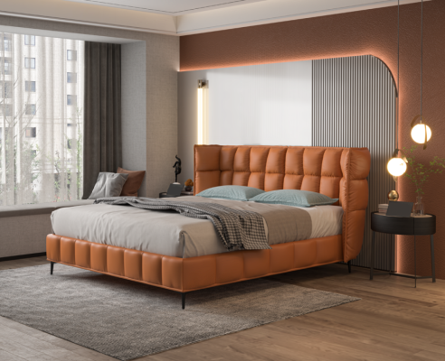 Naranjas de cama doble dormitorio muebles camas textiles estructura de madera elegante