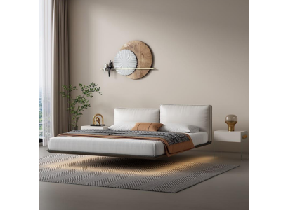 Cama de pared blanca Diseño de cama LED moderna Cama doble dormitorio moderno Nuevo