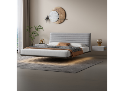 Cama de pared gris Diseño de dormitorio LED Camas dobles modernas