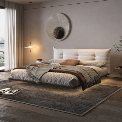 Dormitorio blanco Cama de diseño Cama de pared con LED Estructura de madera Muebles