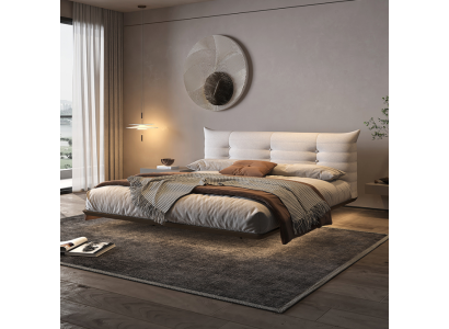 Dormitorio blanco Cama de diseño Cama de pared con LED Estructura de madera Muebles