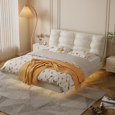 Dormitorio Estructura de madera Muebles Cama doble blanca Camas de cuero Camas textiles
