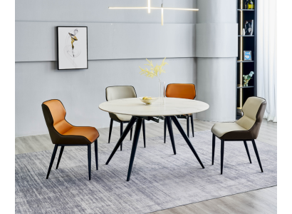 Mesa de comedor redonda beige mesa redonda 4 sillas tapizadas comedor de diseñador.