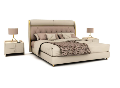Elegante dormitorio beige cama cama doble camas textiles cama LED