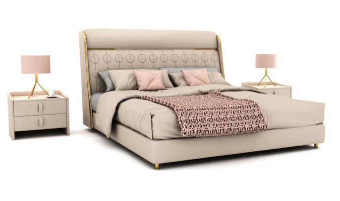 Lujo Beige Dormitorio Cama Muebles de Madera con Estilo