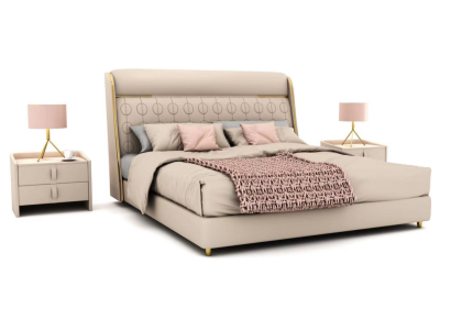 Lujo Beige Dormitorio Cama Muebles de Madera con Estilo
