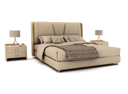 Diseñador de dormitorios Cama beige Camas dobles Camas con LED Camas de cuero
