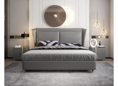 Dormitorio gris Cama doble Camas de diseñador Estructura de madera Camas de cuero
