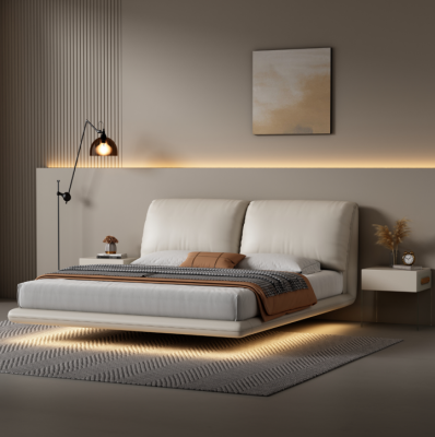 Literally, the translation is: Cama de pared blanca Dormitorio Diseñador Estructura de madera Muebles Camas dobles