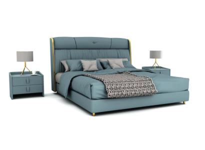 Habitación azul cama doble muebles de diseñador cama LED de madera camas textiles
