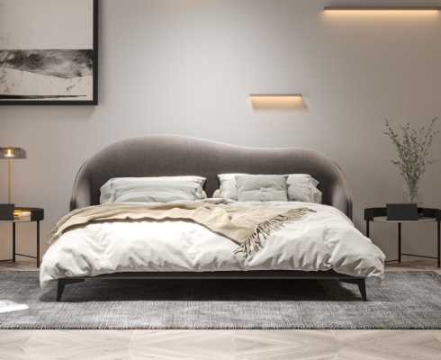 Cama de tela gris Dormitorio Camas de lujo Dobles elegantes Muebles con estilo