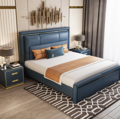 Gran dormitorio azul cama Diseñador Camas dobles Camas de piel sintética