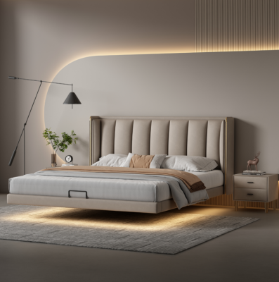 Dormitorio blanco cama doble lujo diseño muebles marco de madera camas