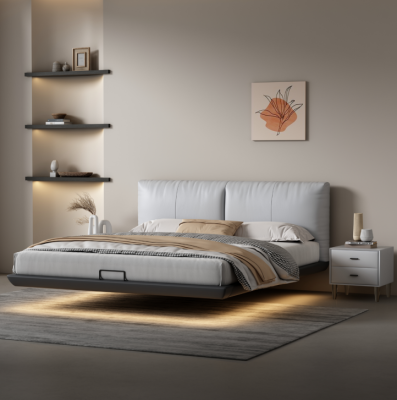 Dormitorio blanco Cama de diseñador Camas de lujo Camas dobles de cuero Nuevas
