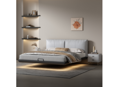 Dormitorio blanco Cama de diseñador Camas de lujo Camas dobles de cuero Nuevas