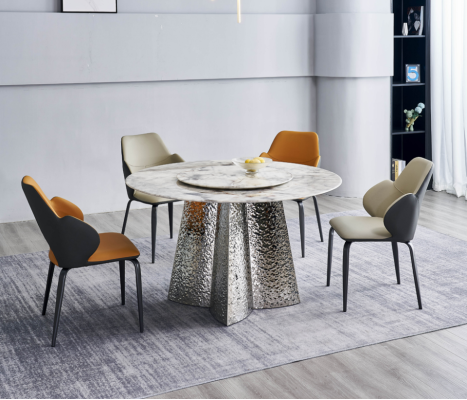 Conjunto de comedor moderno Mesa de comedor de diseñador 4 sillas de piel sintética de lujo Set de 5 piezas