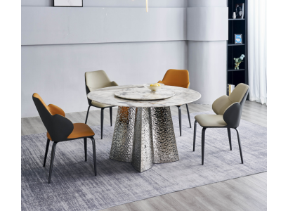 Conjunto de comedor moderno Mesa de comedor de diseñador 4 sillas de piel sintética de lujo Set de 5 piezas