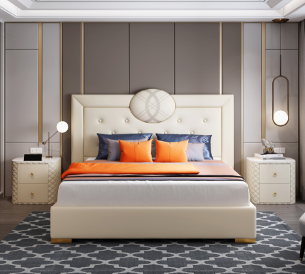 Gran dormitorio blanco cama doble Marco de madera de diseñador Cama moderna