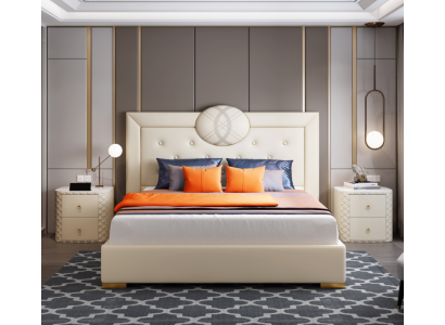 Gran dormitorio blanco cama doble Marco de madera de diseñador Cama moderna