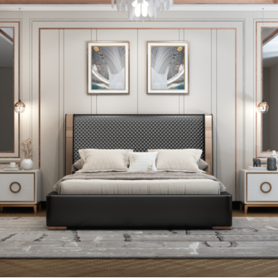Dormitorio camas Cama de cuero gris Muebles modernos Estructura de madera Camas
