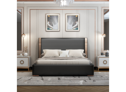 Dormitorio camas Cama de cuero gris Muebles modernos Estructura de madera Camas