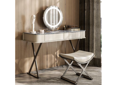Mesa de maquillaje beige, diseño de muebles para dormitorio de lujo en madera.