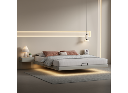 Pared de dormitorio gris Cama de pared Diseñador Camas de lujo Madera de alta gama Camas dobles