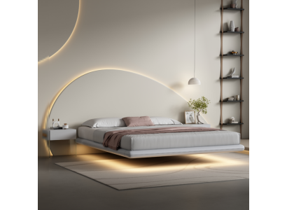 Cama de pared gris Muebles de dormitorio modernos Estructura de madera Camas LED Nuevas