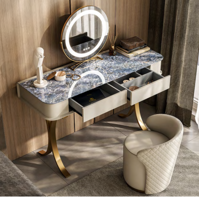 Dormitorio tocador beige mesa de maquillaje diseñador cosmético 2x cajones