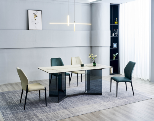 Mesa de comedor blanca Conjunto de comedor de diseño 4 sillas modernas Lujo comedor