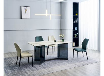 Mesa de comedor blanca Conjunto de comedor de diseño 4 sillas modernas Lujo comedor
