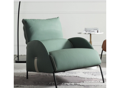 Sillón verde del diseñador, moderno sillón de brazos de una plaza.