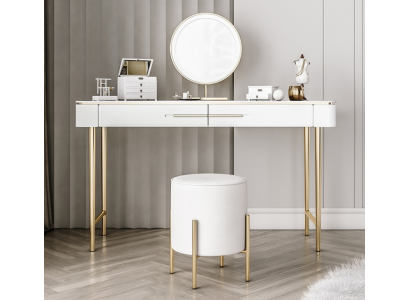 Mesa de maquillaje blanca, mesa de cosméticos de diseñador con 2 cajones, tocador.