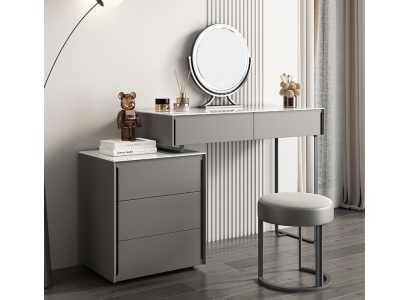 Mesa de maquillaje gris, muebles de dormitorio de diseñador en madera de lujo.