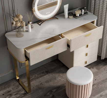 Elegante tocador con 2 cajones, tocador de lujo con cómoda de cosméticos.