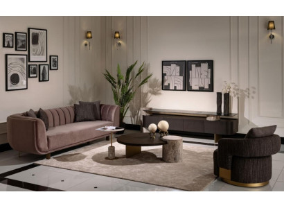 Conjunto de sala de estar, sofás, sillones, tela marrón, juego de mesas de centro, 5 piezas, RTV