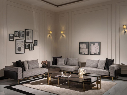 Conjunto de sala de estar sofá mesas de centro 5 piezas sofá de tela gris conjunto de madera.