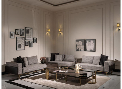 Conjunto de sala de estar sofá mesas de centro 5 piezas sofá de tela gris conjunto de madera.