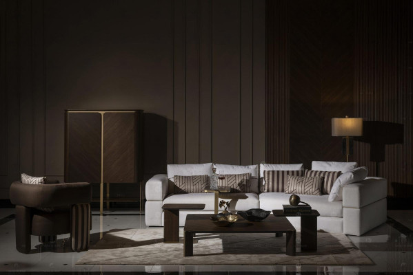 Salón conjunto sofá esquinero sofá de tela sillón mesa de café juego de 6 piezas marrón.