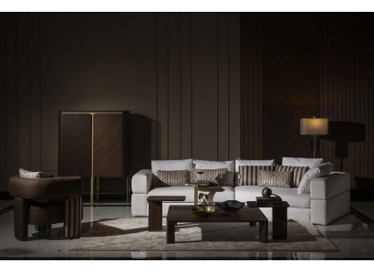 Salón conjunto sofá esquinero sofá de tela sillón mesa de café juego de 6 piezas marrón.