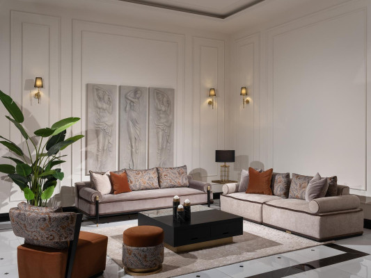 Conjunto completo de sofás 431, sofá de tela, sillones, grupo de sofás, gris, mesa.