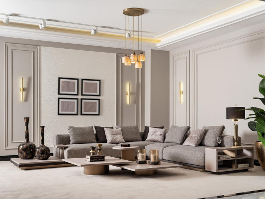 Conjunto de sala de estar sofá en forma de L sofá mesas de café 5 piezas gris