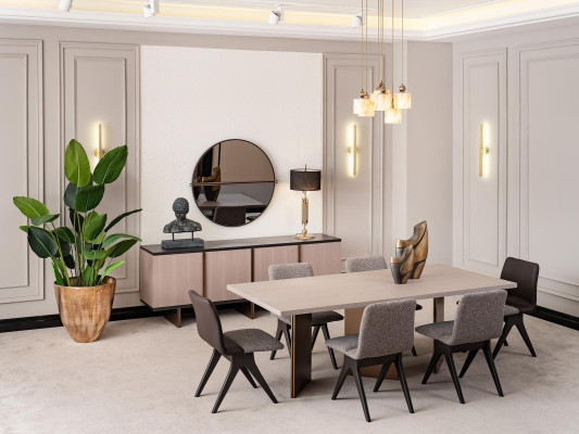 Comedor Juego de comedor Muebles de comedor Mesa de comedor Esquina de comer de 9 piezas Madera Beige