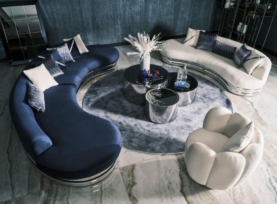 Conjunto completo de sofá de tela azul 3 piezas.