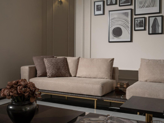 Sala de estar grupo sofá mesas de centro 4 piezas sofá de tela beige madera moderno