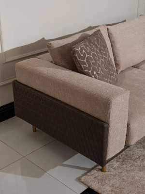 Sala de estar grupo sofá mesas de centro 4 piezas sofá de tela beige madera moderno