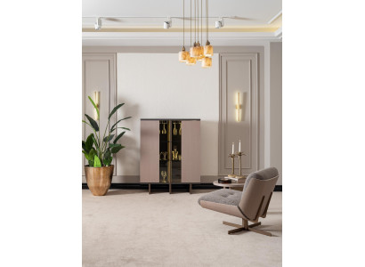 Mueble de bar Grupo Vitrina Silla Madera Beige Armario Sala de estar 2 piezas