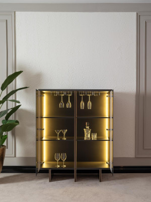 Mueble de bar Grupo Vitrina Silla Madera Beige Armario Sala de estar 2 piezas
