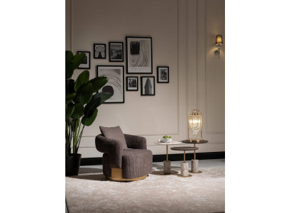 Conjunto de salón completo, 4 piezas, tela gris, madera, moderno.