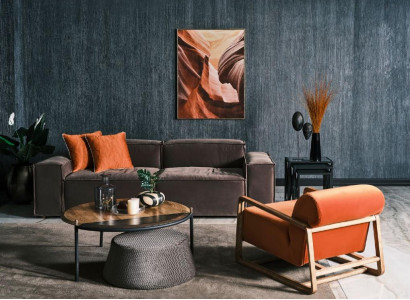 - Conjunto de sofá de tela de tres plazas y sillón gris